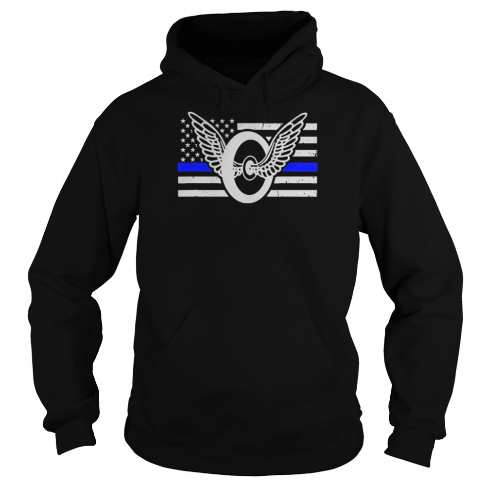 thin blue line flag motorcycle cop unisex hoodie