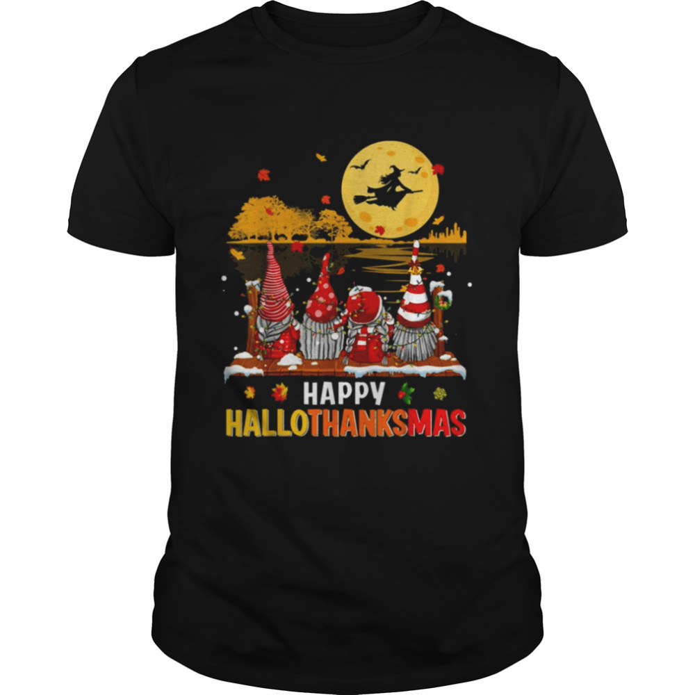 Happy Hallothanksmas Gnomes Halloween Christmas Thanksgiving shirt Classic Men's T-shirt