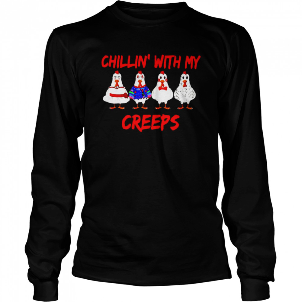 chicken Halloween chilling with my creeps shirt Long Sleeved T-shirt
