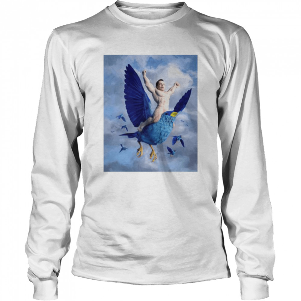 elon musk ridding twitter bird shirt long sleeved t shirt