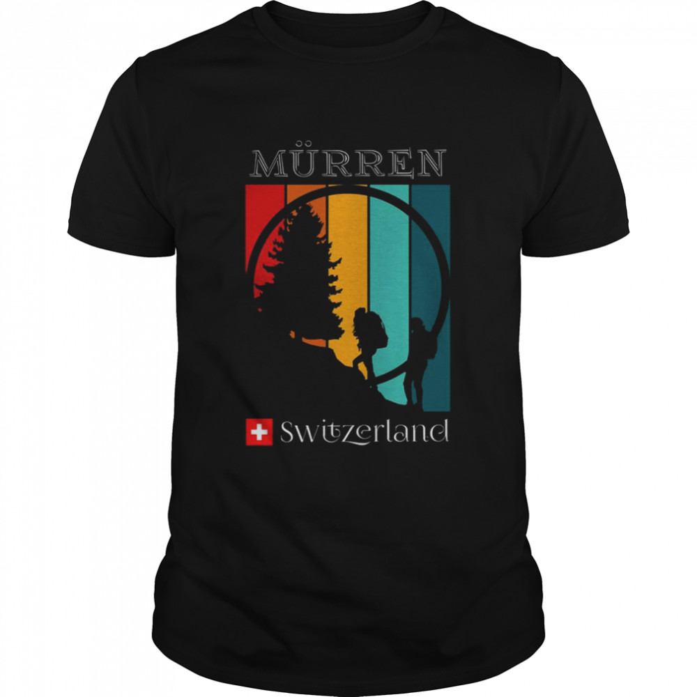 Hiking Vertical Retro Sunset With Swiss Flag Switzerland shirt
