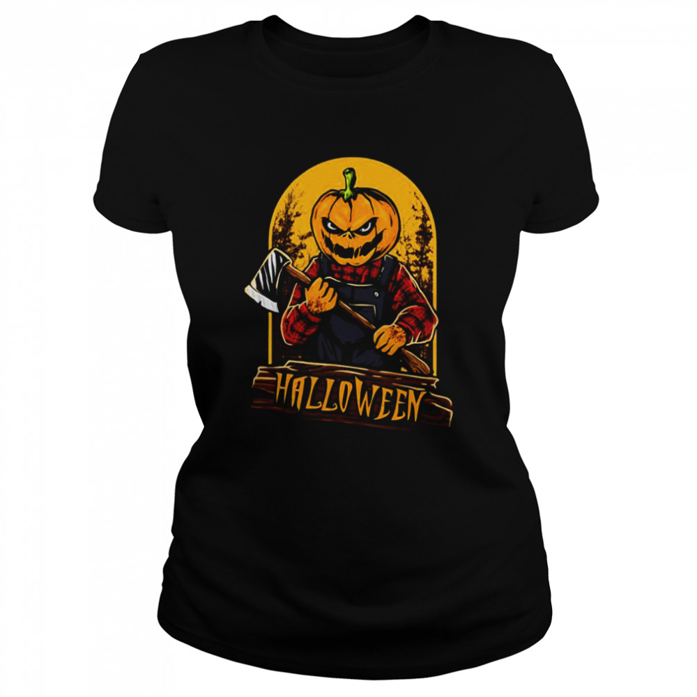 scary pumpkin head halloween shirt classic womens t shirt