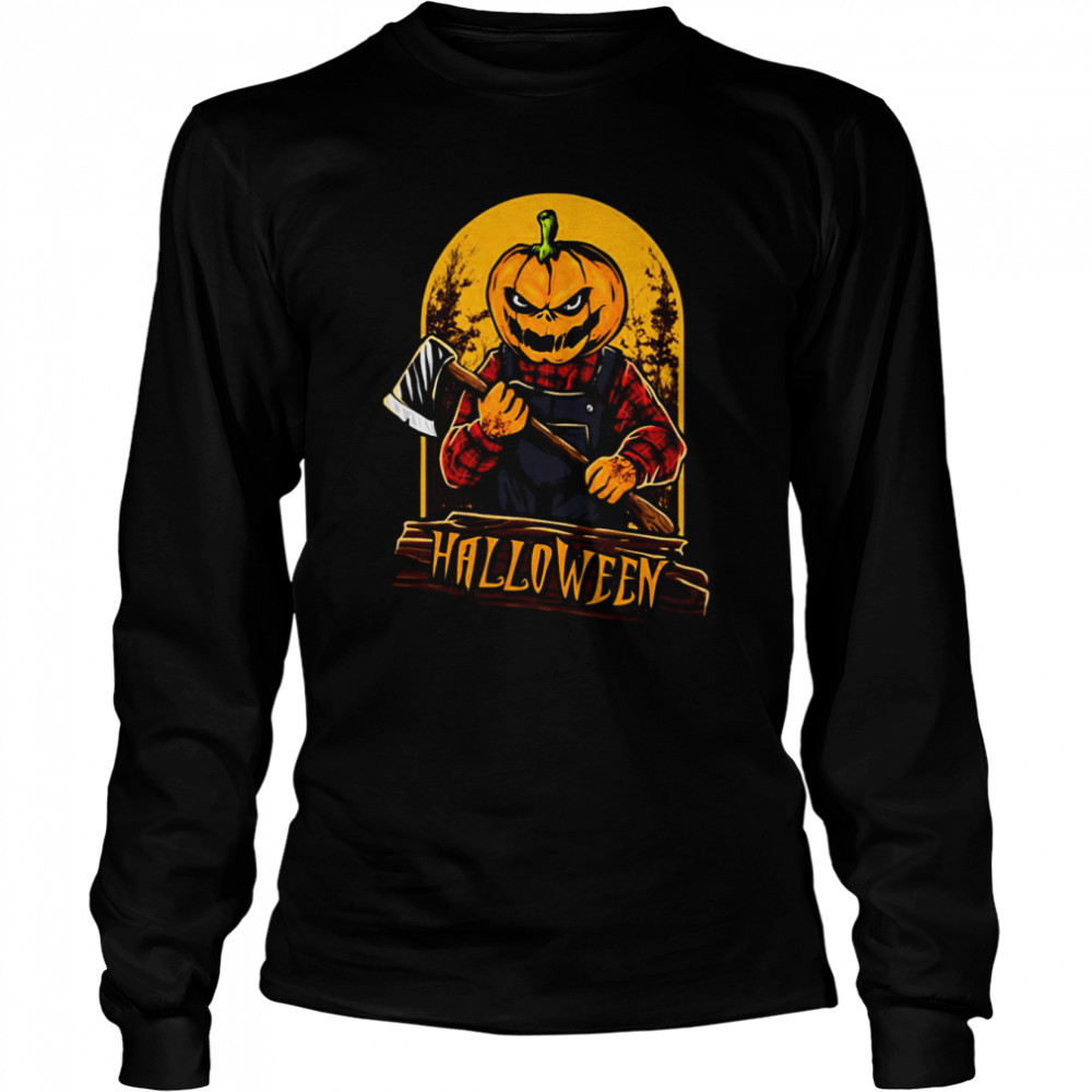 Scary Pumpkin Head Halloween shirt Long Sleeved T-shirt