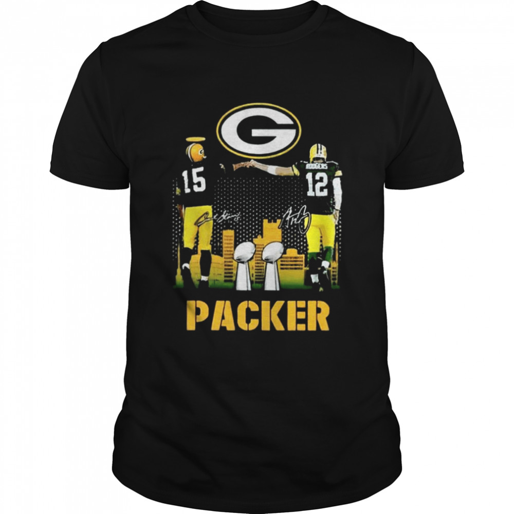 Teeruto Bart Starr Aaron Rodgers Signature Super Bowl 2022 Green Bay Packers T-Shirt
