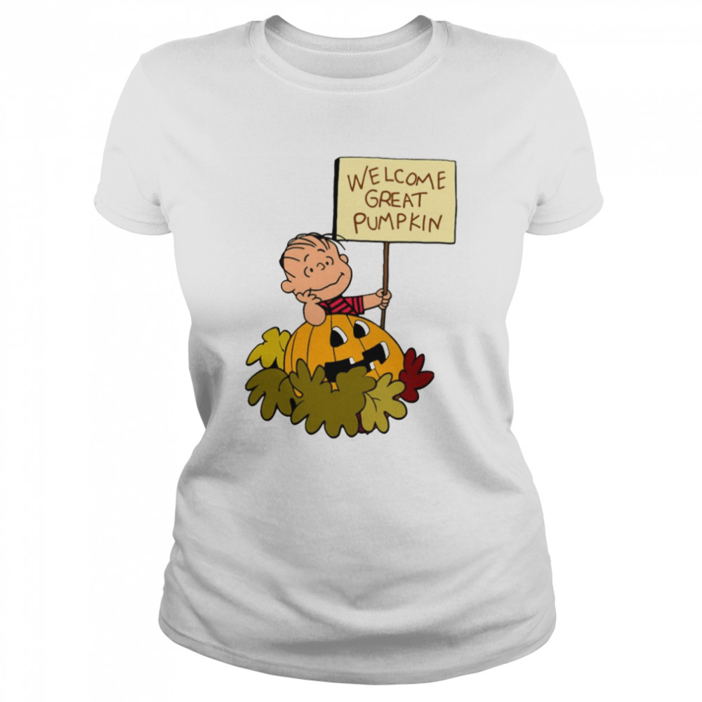 welcome great pumpkin halloween graphic shirt classic womens t shirt
