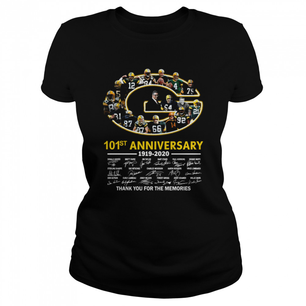 Green Bay Packers 101st Anniversary 1919 2020 Thank You For The Memories Signatures shirt Classic Women's T-shirt