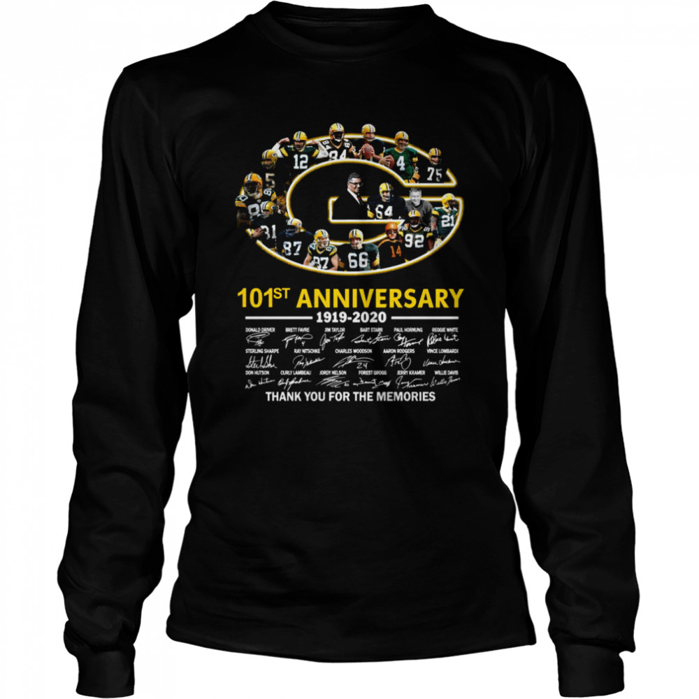 Green Bay Packers 101st Anniversary 1919 2020 Thank You For The Memories Signatures shirt Long Sleeved T-shirt