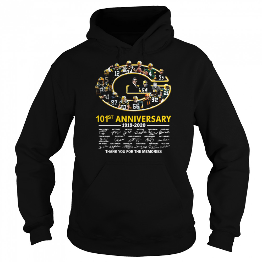 Green Bay Packers 101st Anniversary 1919 2020 Thank You For The Memories Signatures shirt Unisex Hoodie