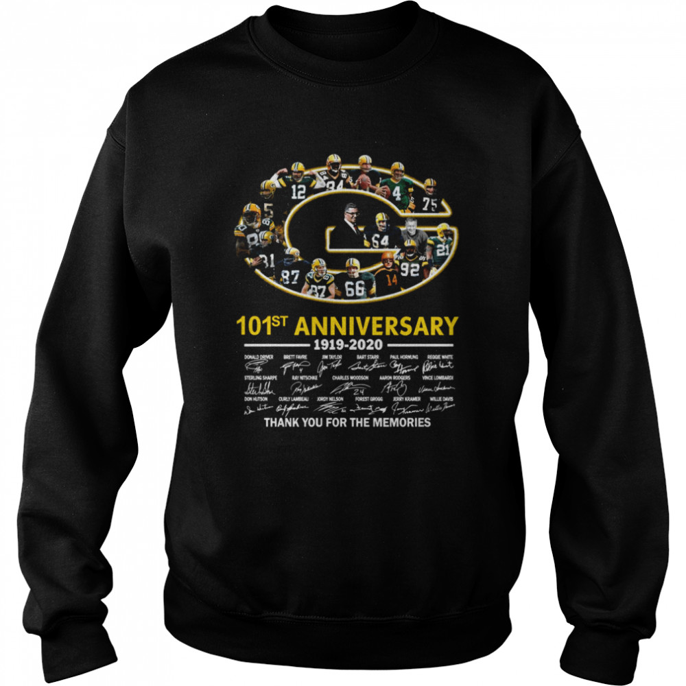 Green Bay Packers 101st Anniversary 1919 2020 Thank You For The Memories Signatures shirt Unisex Sweatshirt
