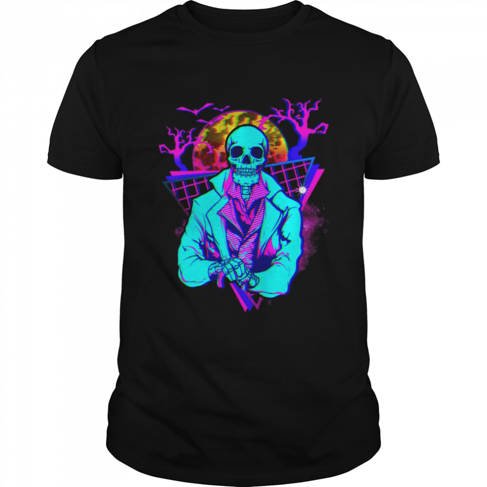 Purple Glitch Skeleton Art Halloween Illustration shirt Classic Men's T-shirt