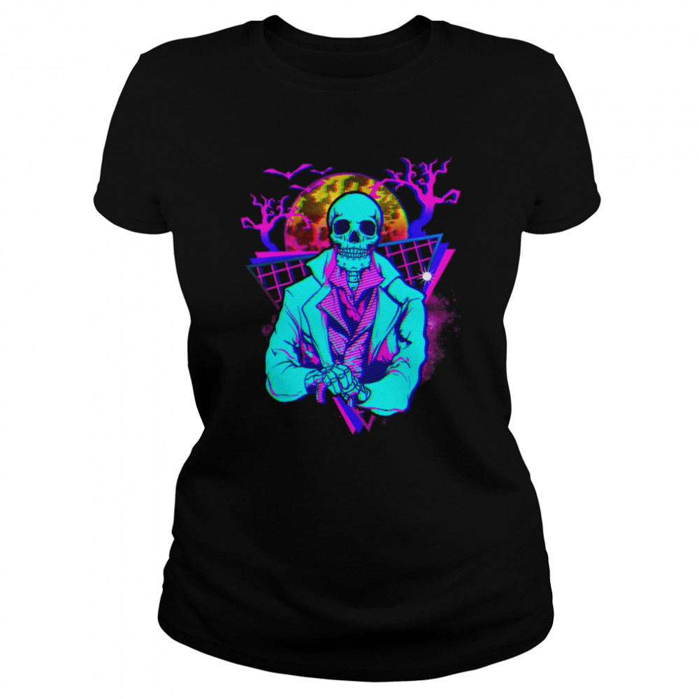 Purple Glitch Skeleton Art Halloween Illustration shirt Classic Women's T-shirt