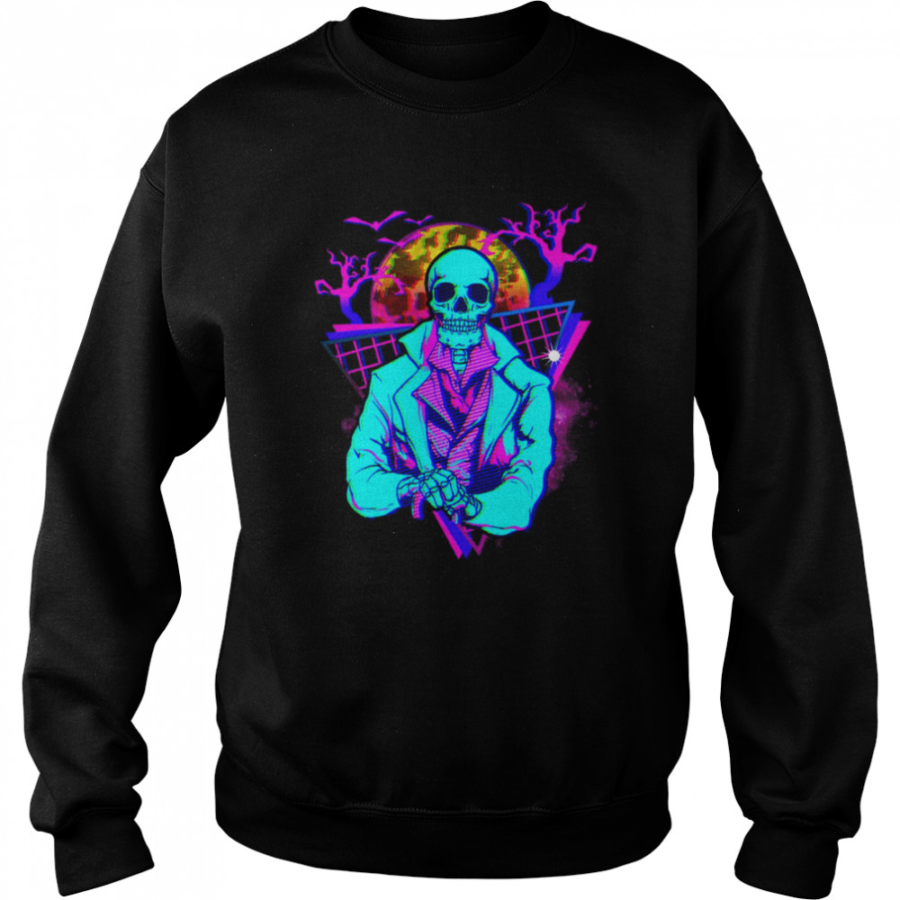 Purple Glitch Skeleton Art Halloween Illustration shirt Unisex Sweatshirt