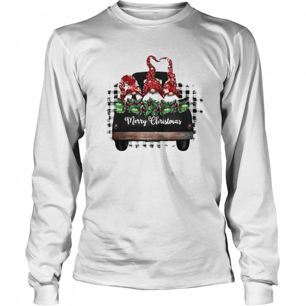 Merry Christmas Gnome Red Truck  Long Sleeved T-shirt
