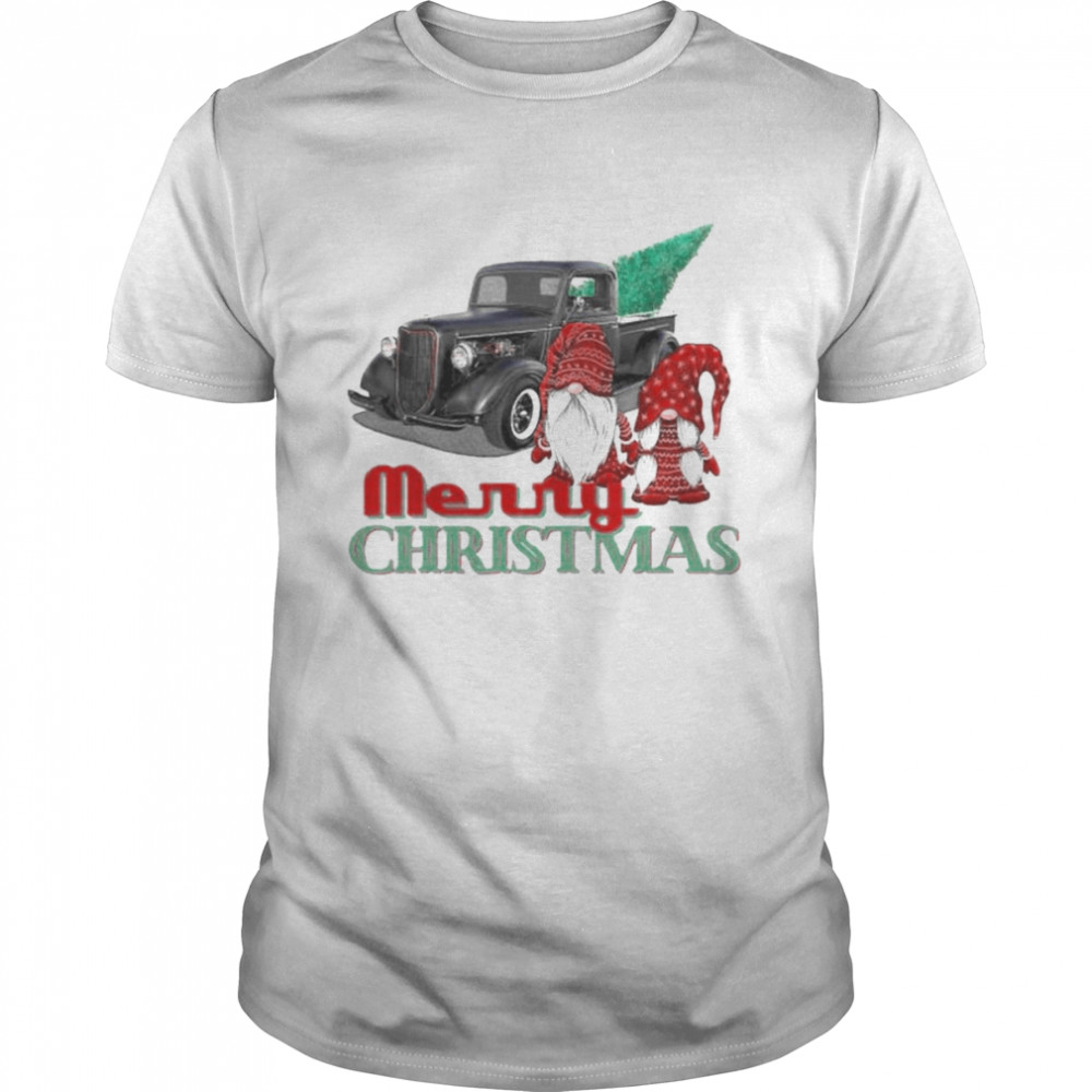 Vintage Merry Christmas Tree Gnome Retro Pickup Truck  Classic Men's T-shirt