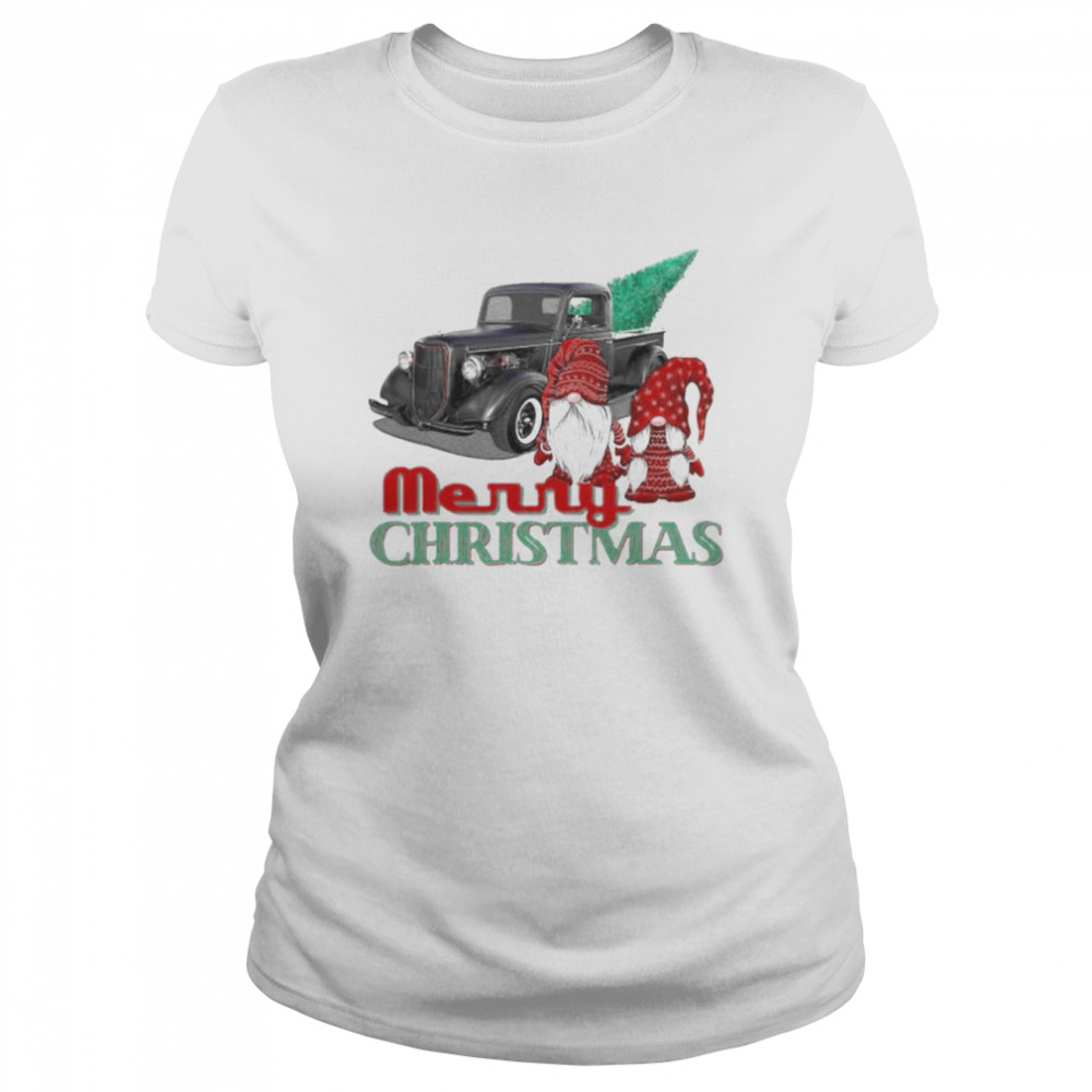 Vintage Merry Christmas Tree Gnome Retro Pickup Truck  Classic Women's T-shirt