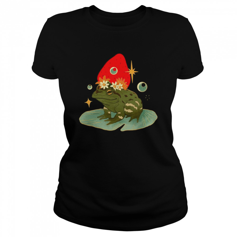 Animated Art Frog With A Strawberry Hat shirt Classic Women's T-shirt
