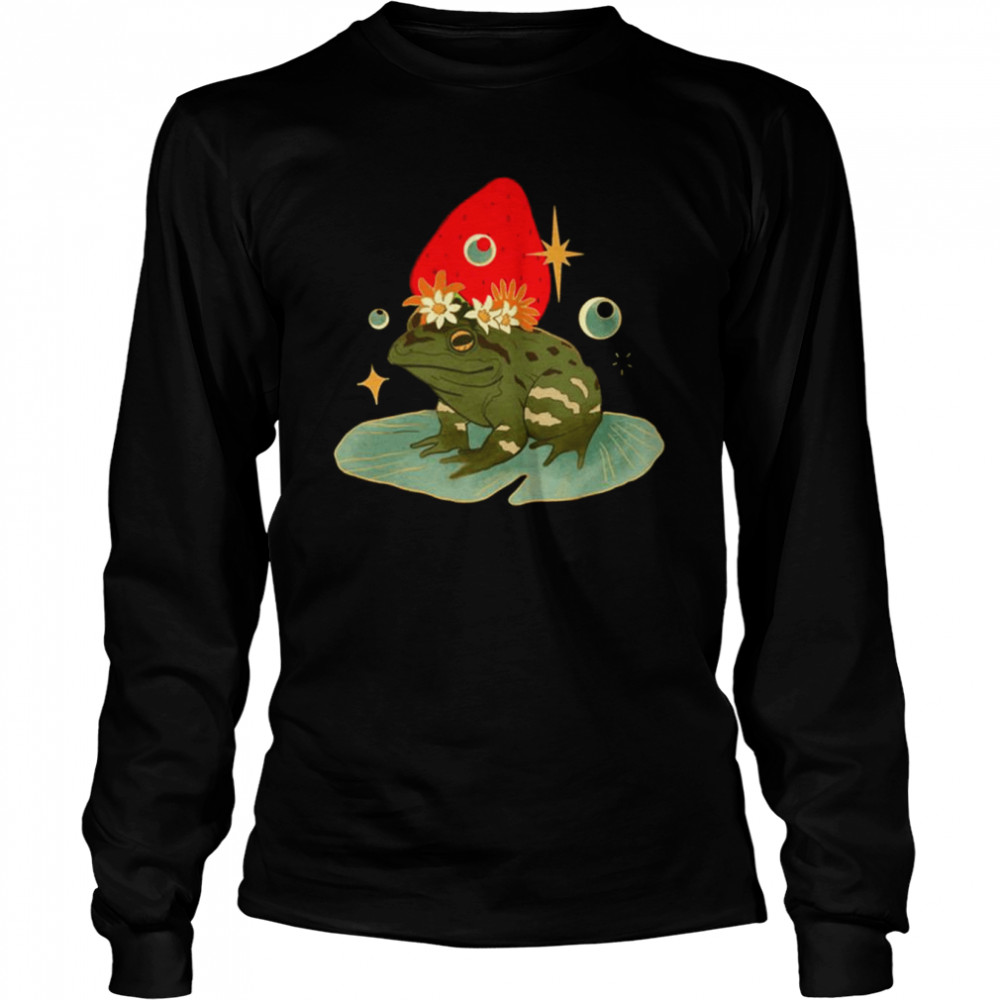 Animated Art Frog With A Strawberry Hat shirt Long Sleeved T-shirt
