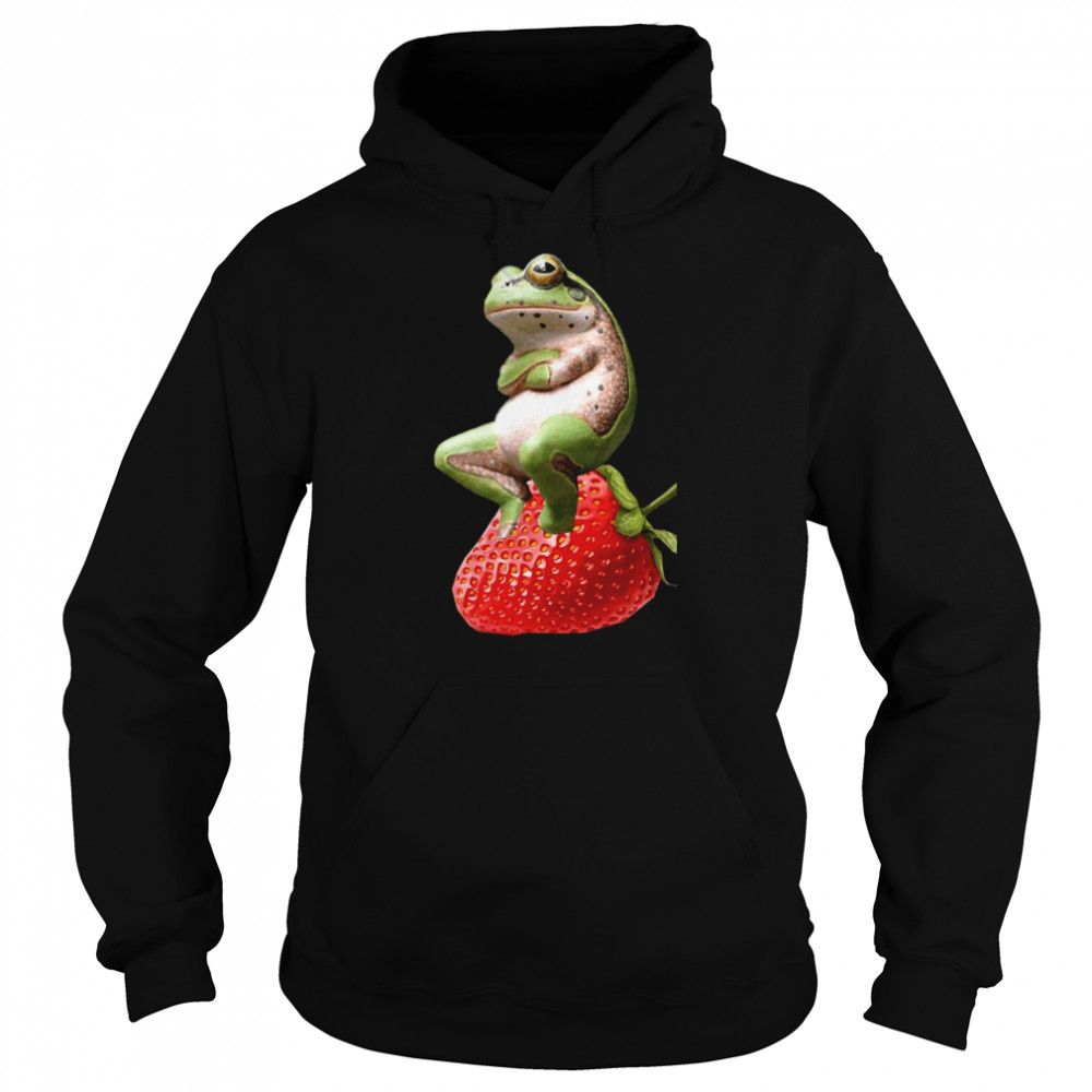 Cute Frog With A Strawberry Animal shirt Unisex Hoodie