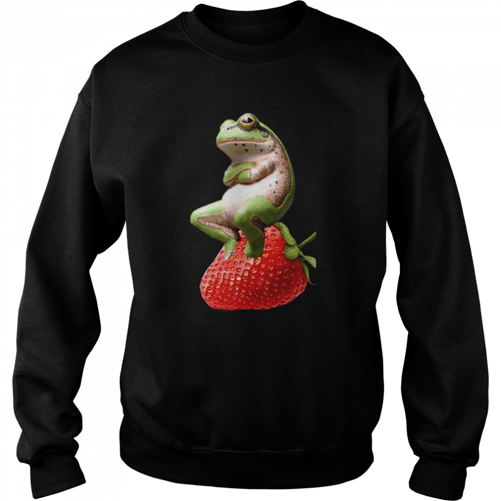 Cute Frog With A Strawberry Animal shirt Unisex Sweatshirt