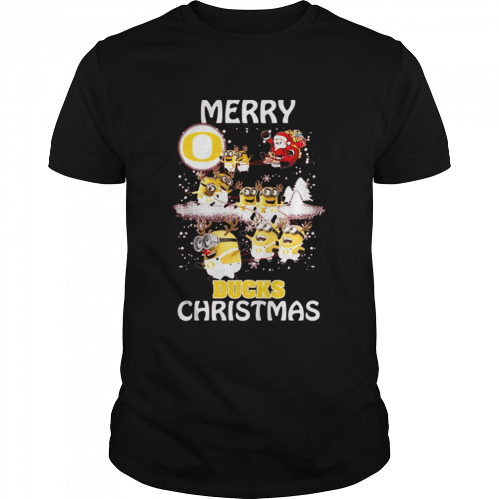 Oregon Ducks Ugly Christmas Sweaters Minions Santa Claus Merry Christmas Oregon Ducks T-Shirt