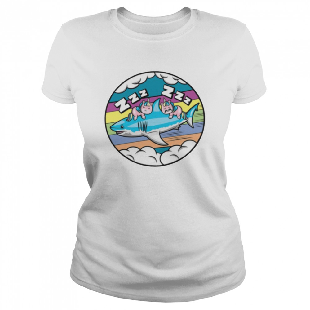 Unicorn Riding Shark Funny Unicorns Sleeping On Shark shirt Classic Women's T-shirt