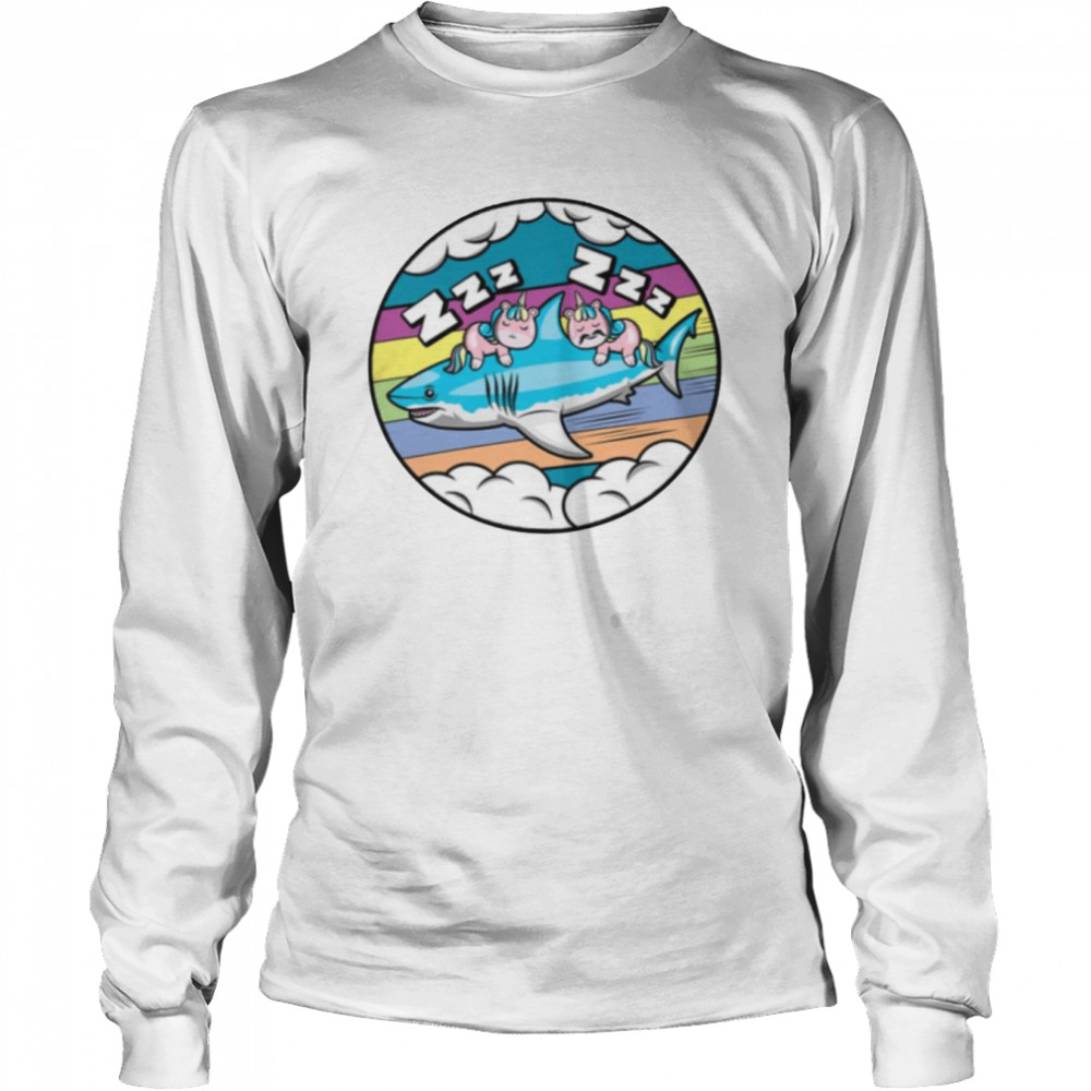 Unicorn Riding Shark Funny Unicorns Sleeping On Shark shirt Long Sleeved T-shirt