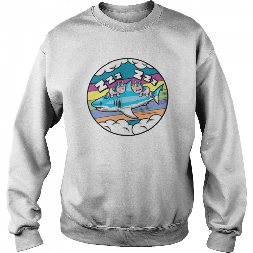 Unicorn Riding Shark Funny Unicorns Sleeping On Shark shirt Unisex Sweatshirt