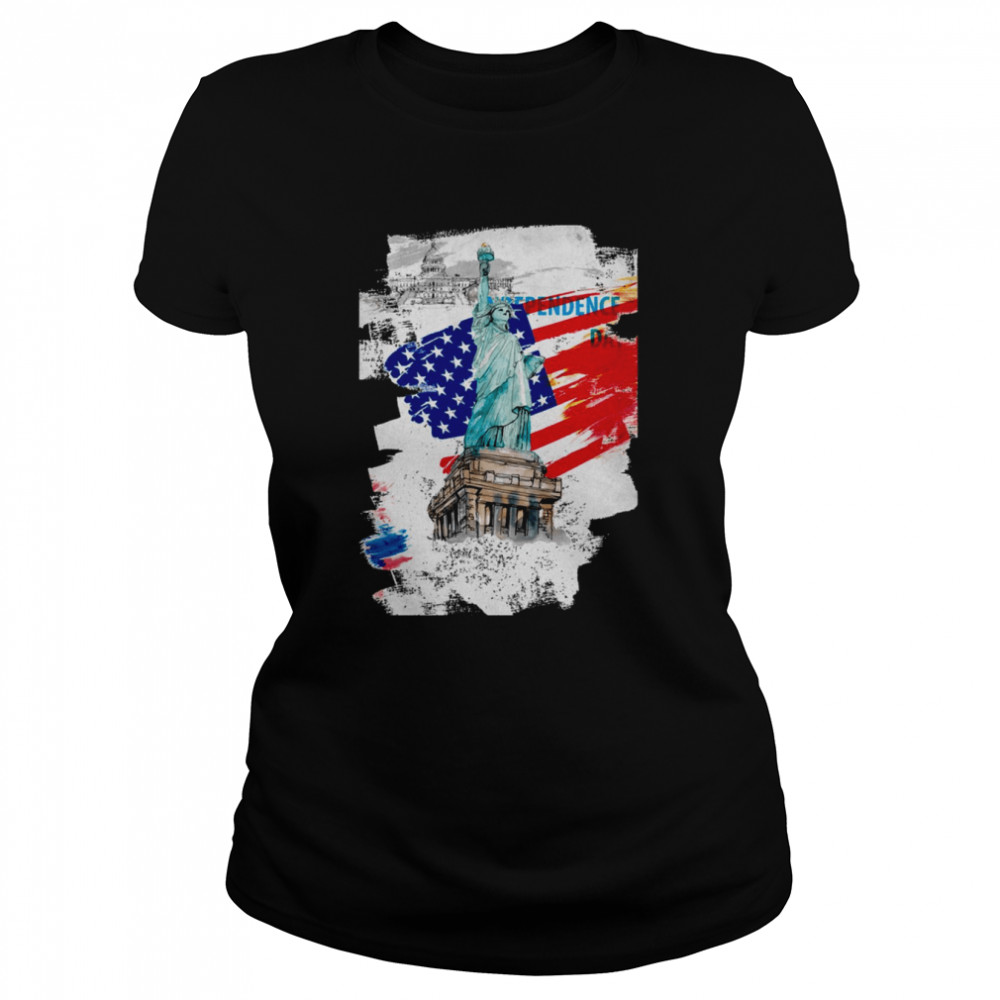 american flag with liberty statue shirt classic womens t shirt