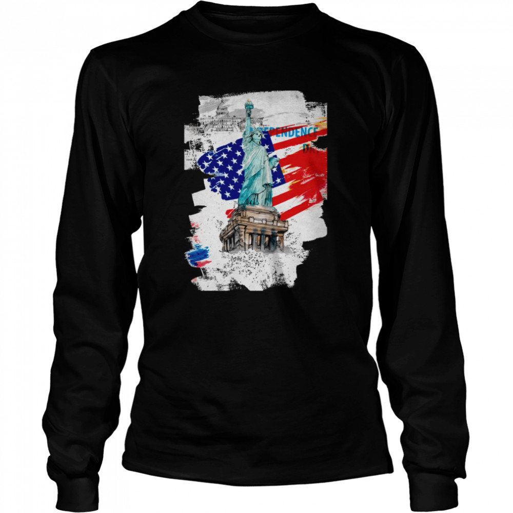 american flag with liberty statue shirt long sleeved t shirt
