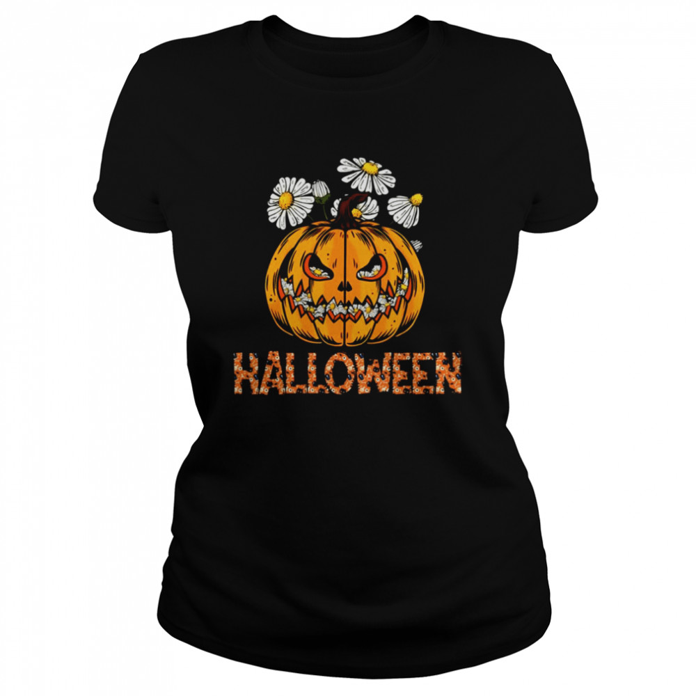 Happy Halloween Pumpkin And Flower shirt Classic Women's T-shirt