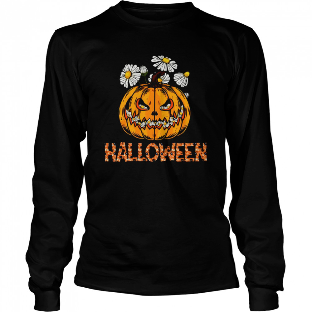 happy halloween pumpkin and flower shirt long sleeved t shirt