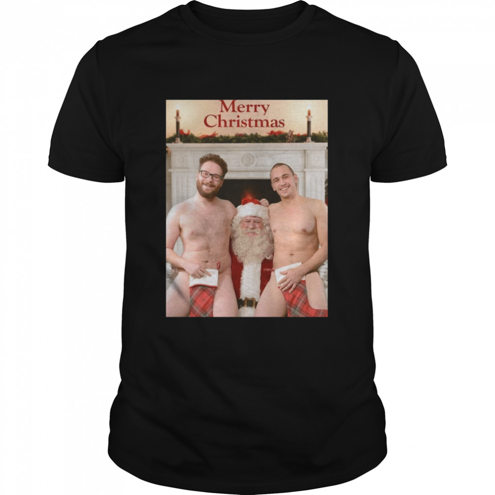 Merry Xmas From Seth Rogen And James Franco Funny Nude With Santa shirt Classic Men's T-shirt