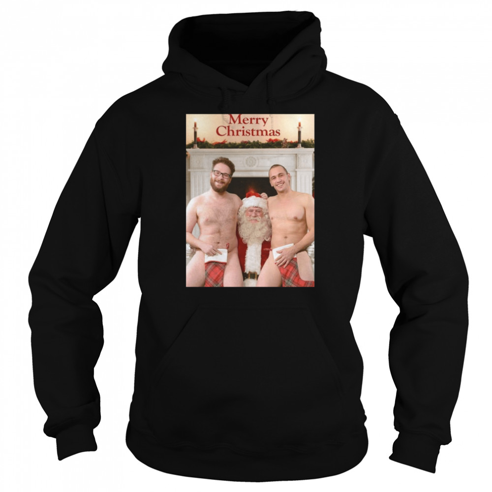 Merry Xmas From Seth Rogen And James Franco Funny Nude With Santa shirt Unisex Hoodie