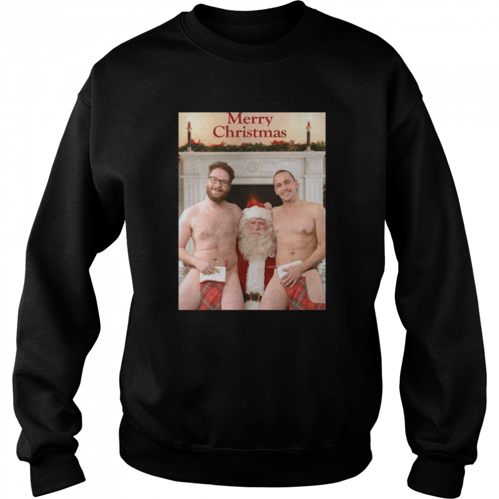 Merry Xmas From Seth Rogen And James Franco Funny Nude With Santa shirt Unisex Sweatshirt