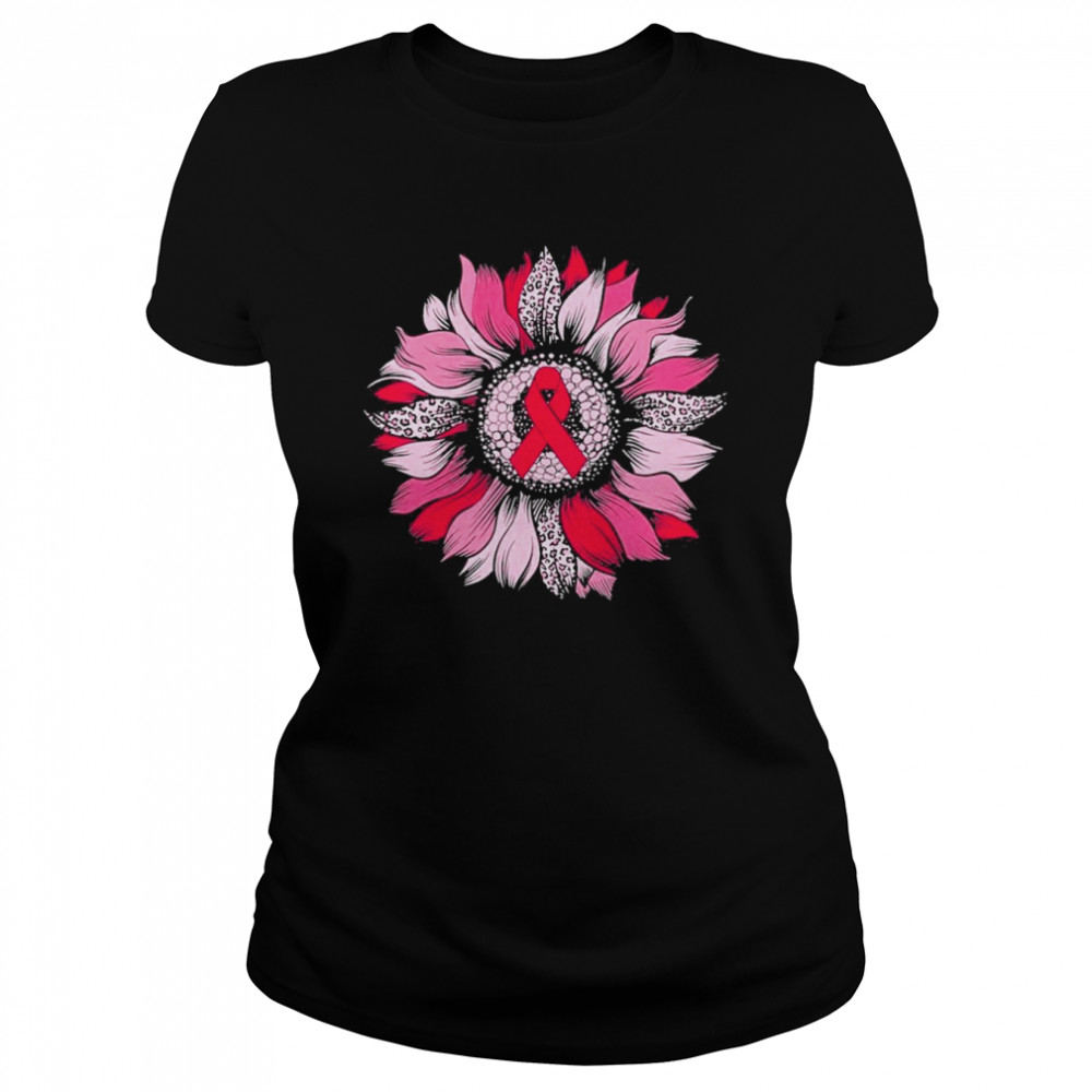 Pink Ribbon Breast Cancer Awareness Sunflower  Classic Women's T-shirt