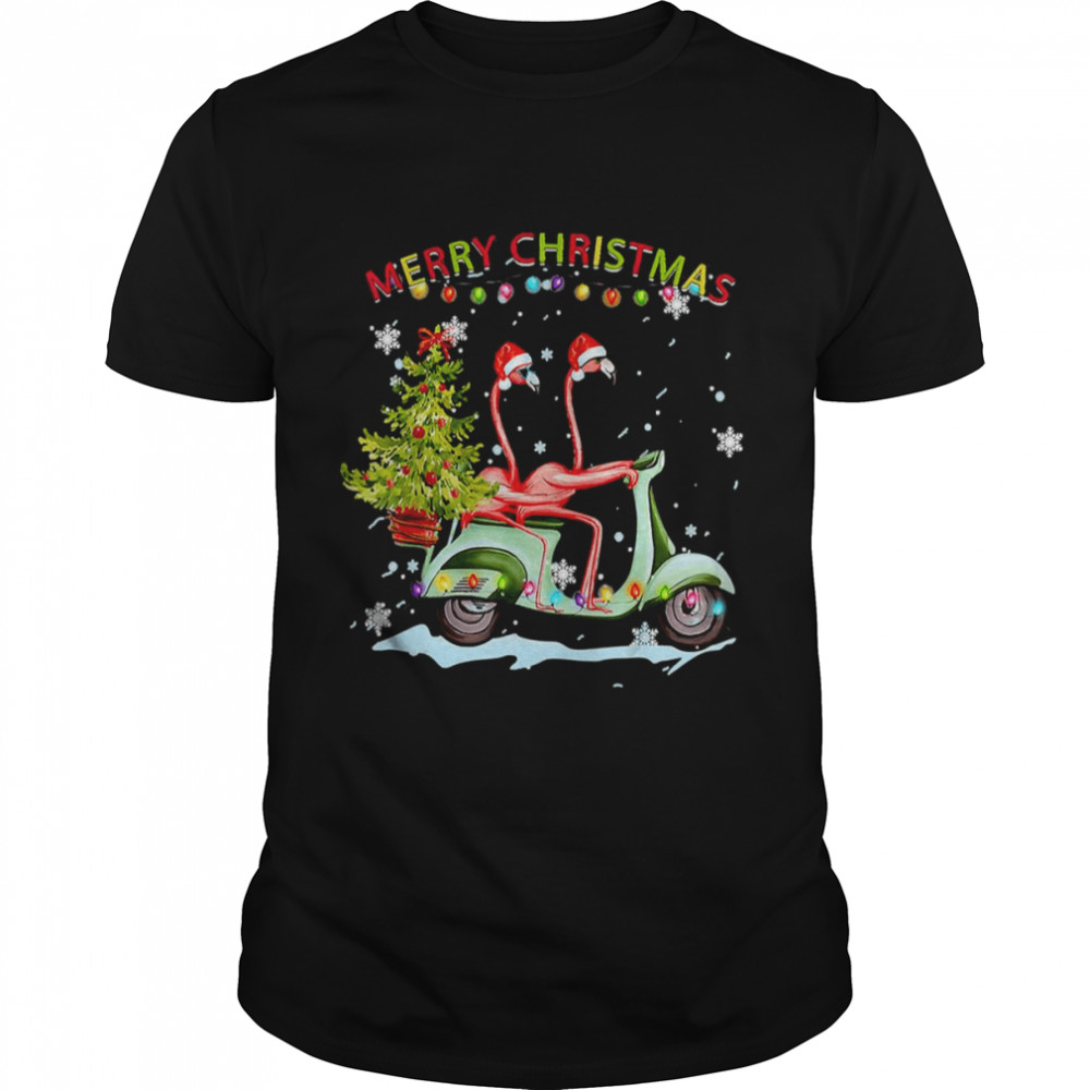 Flamingo Santa Hat Xmas Light Motobike Christmas shirt Classic Men's T-shirt