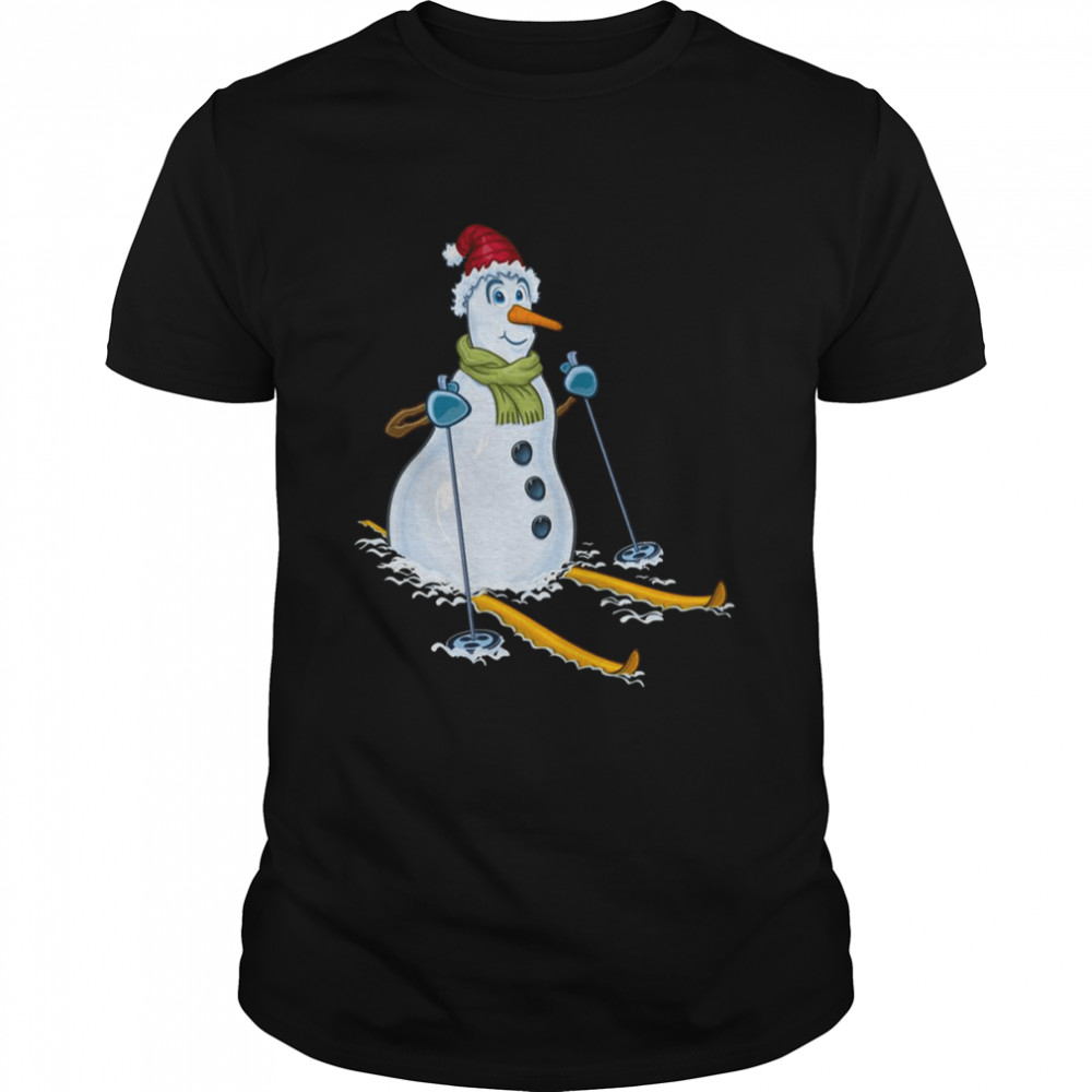 Snowman Joyfully Greets Winter On Skis shirt