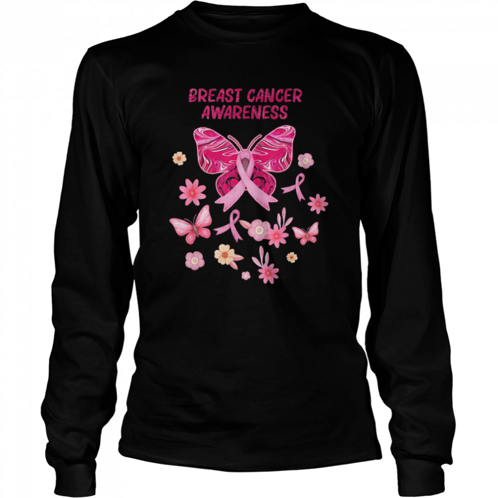 In october We Wear Pink Butterfly Breast Cancer Awar Tee Long Sleeved T-shirt