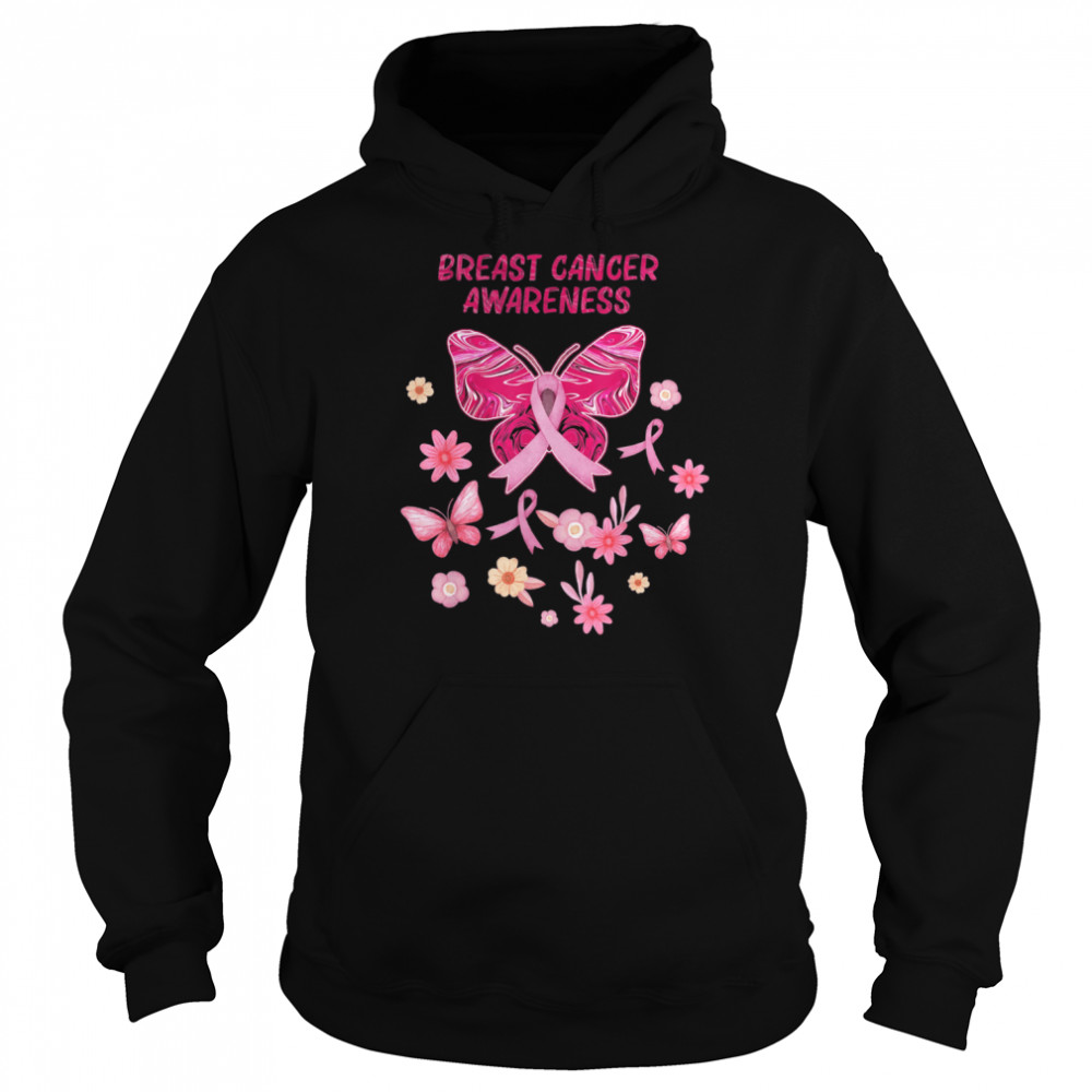 In october We Wear Pink Butterfly Breast Cancer Awar Tee Unisex Hoodie