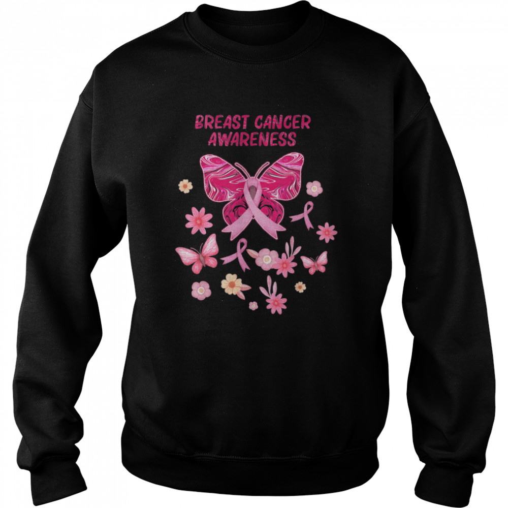 In october We Wear Pink Butterfly Breast Cancer Awar Tee Unisex Sweatshirt