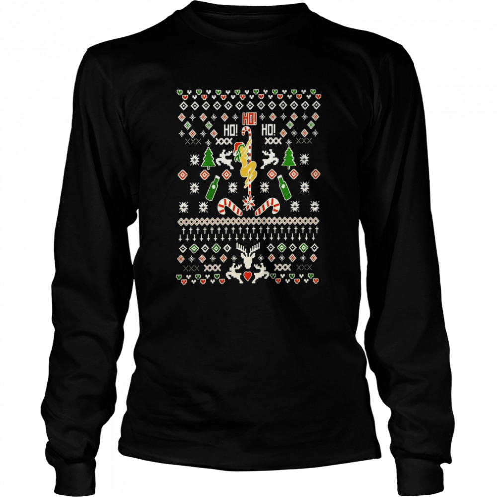 Pole Dancer Santa Girl Party Pole Workout Ho Ho Ho shirt Long Sleeved T-shirt