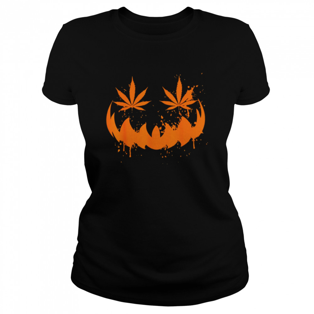 Pumpkin Face Smoking Weed Cannabis Marijuana shirt Classic Women's T-shirt