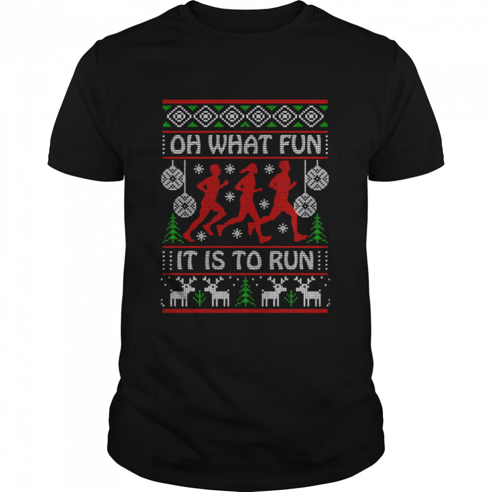 Runners Oh What Fun It Is To Run Ugly Knitted Pattern Christmas shirt