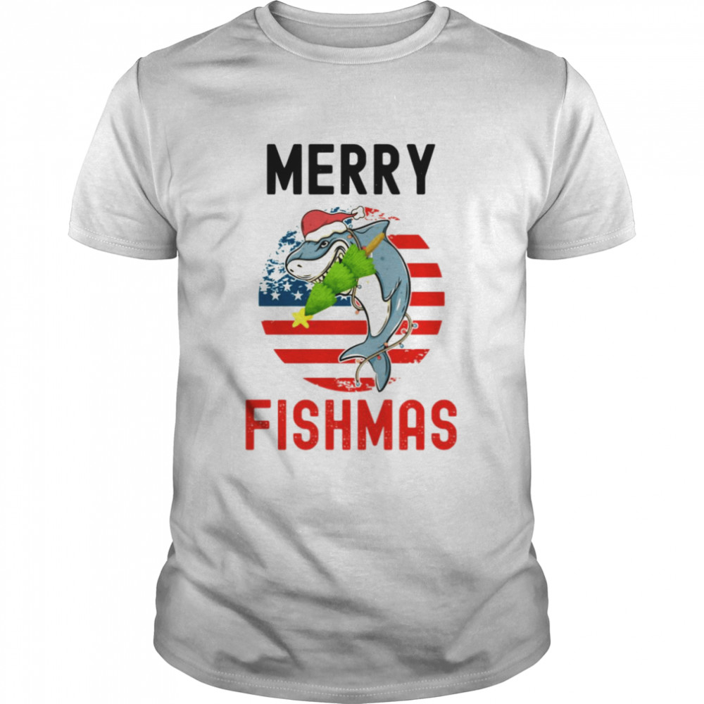 Big Shark Eating Christmas Treen Merry Fishmas shirt