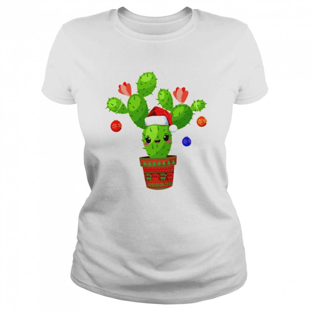 cactus christmas tree santa xmas succulent plant lovers shirt classic womens t shirt