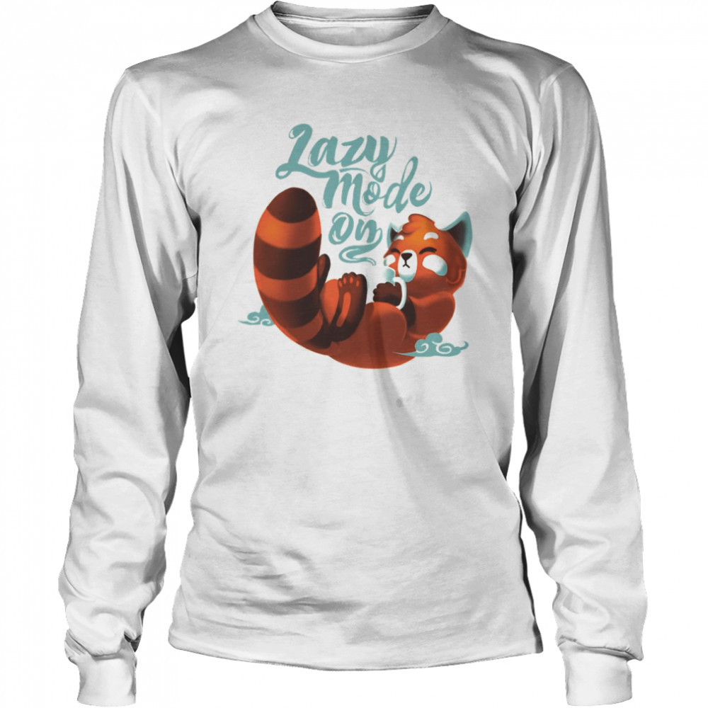 Lazy Mode On Cute Red Panda Fluffy Coffe Animal shirt Long Sleeved T-shirt