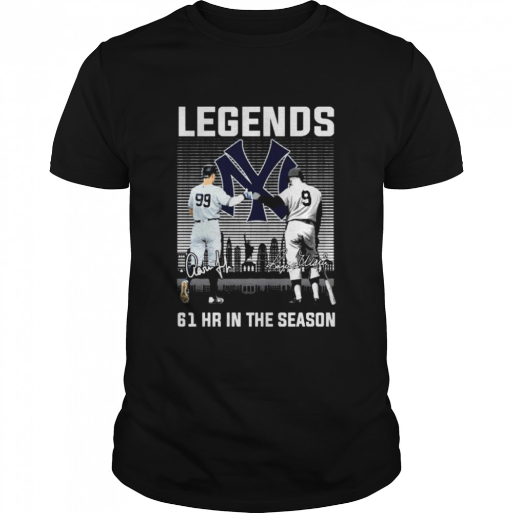 Legends Aaron Judge and Roy Johnson 61 Hr in the season New York Yankees signatures shirt