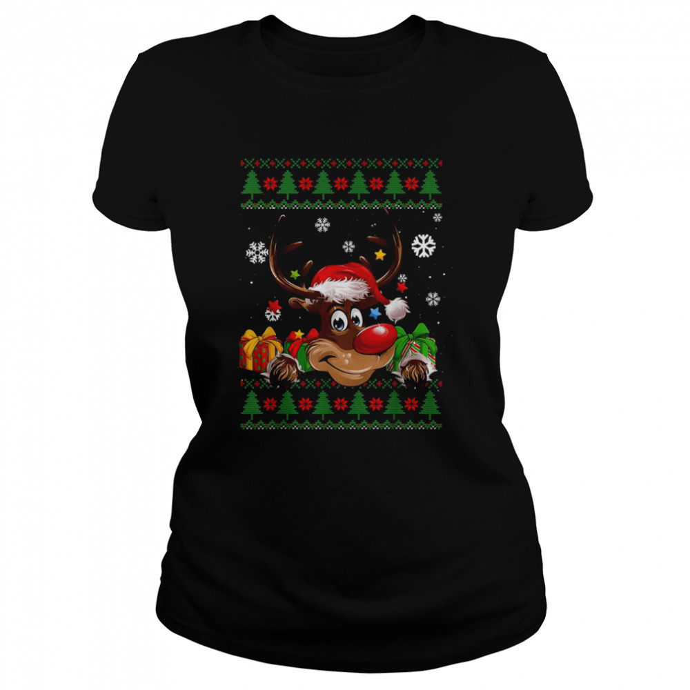 Reindeer Lovers Santa Hat Ugly Christmas T- Classic Women's T-shirt
