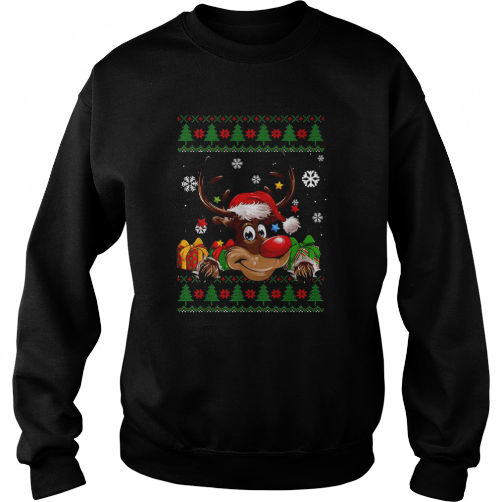 Reindeer Lovers Santa Hat Ugly Christmas T- Unisex Sweatshirt
