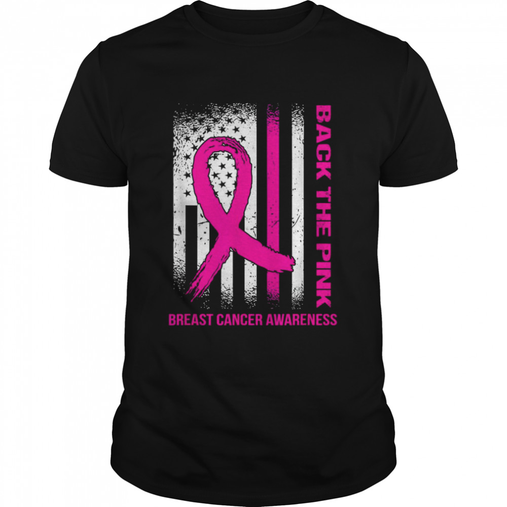 Back The Pink Ribbon American Flag Breast Cancer Awareness T-Shirt
